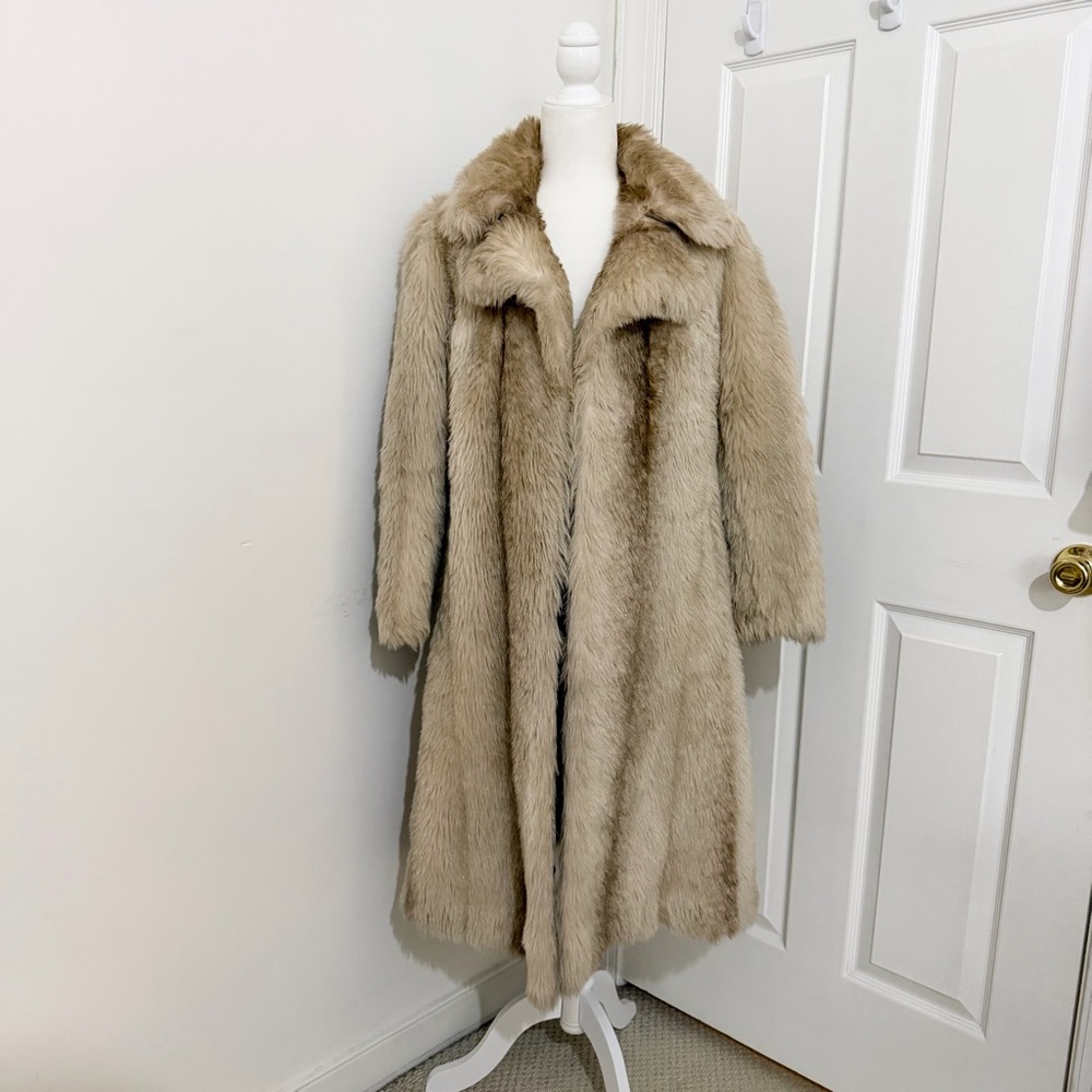 tan and brown faux fur long coat